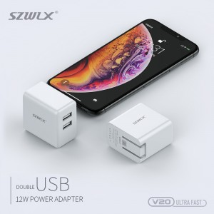 WEX V20 Dual USB Wall Charger con Plug pieghevole per iPhone X /8 /7 /6s /Plus, iPad Air 2 /mini 3, Galaxy S7 /S6 /S6 Edge, Nota 5 e Altro, Bianco
