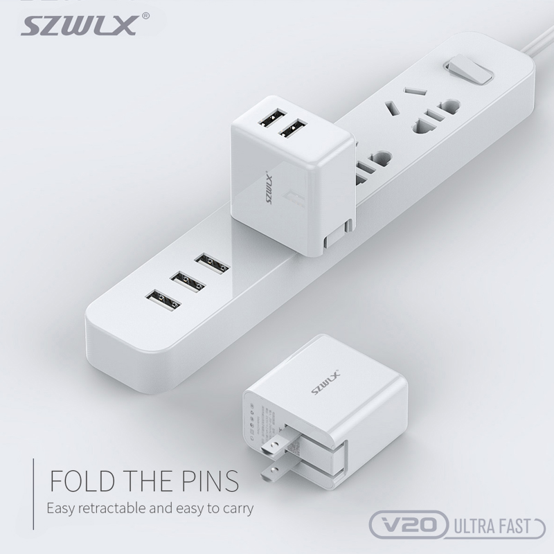 WEX V20 Dual USB Wall Charger con Plug pieghevole per iPhone X /8 /7 /6s /Plus, iPad Air 2 /mini 3, Galaxy S7 /S6 /S6 Edge, Nota 5 e Altro, Bianco